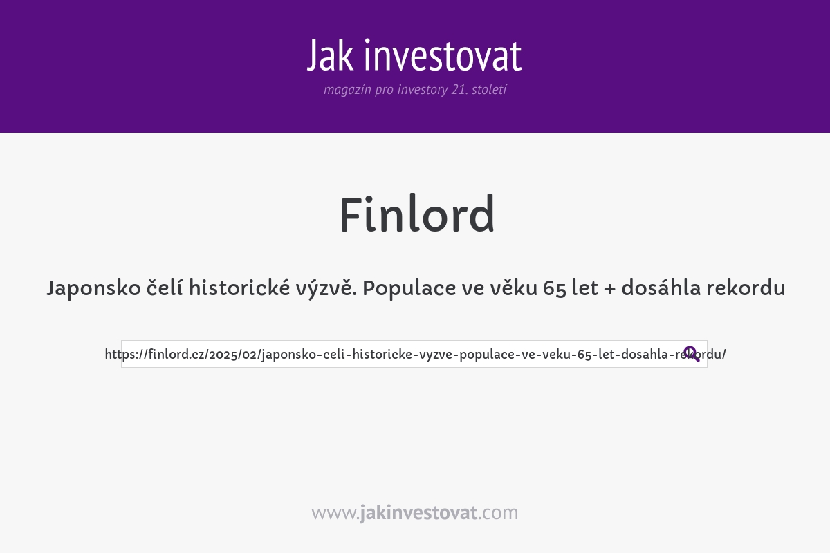Japonsko čelí historické výzvě. Populace ve věku 65 let + dosáhla rekordu